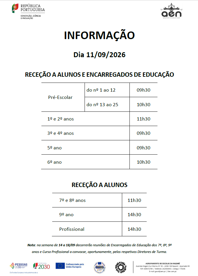 Receção a alunos e encarregados